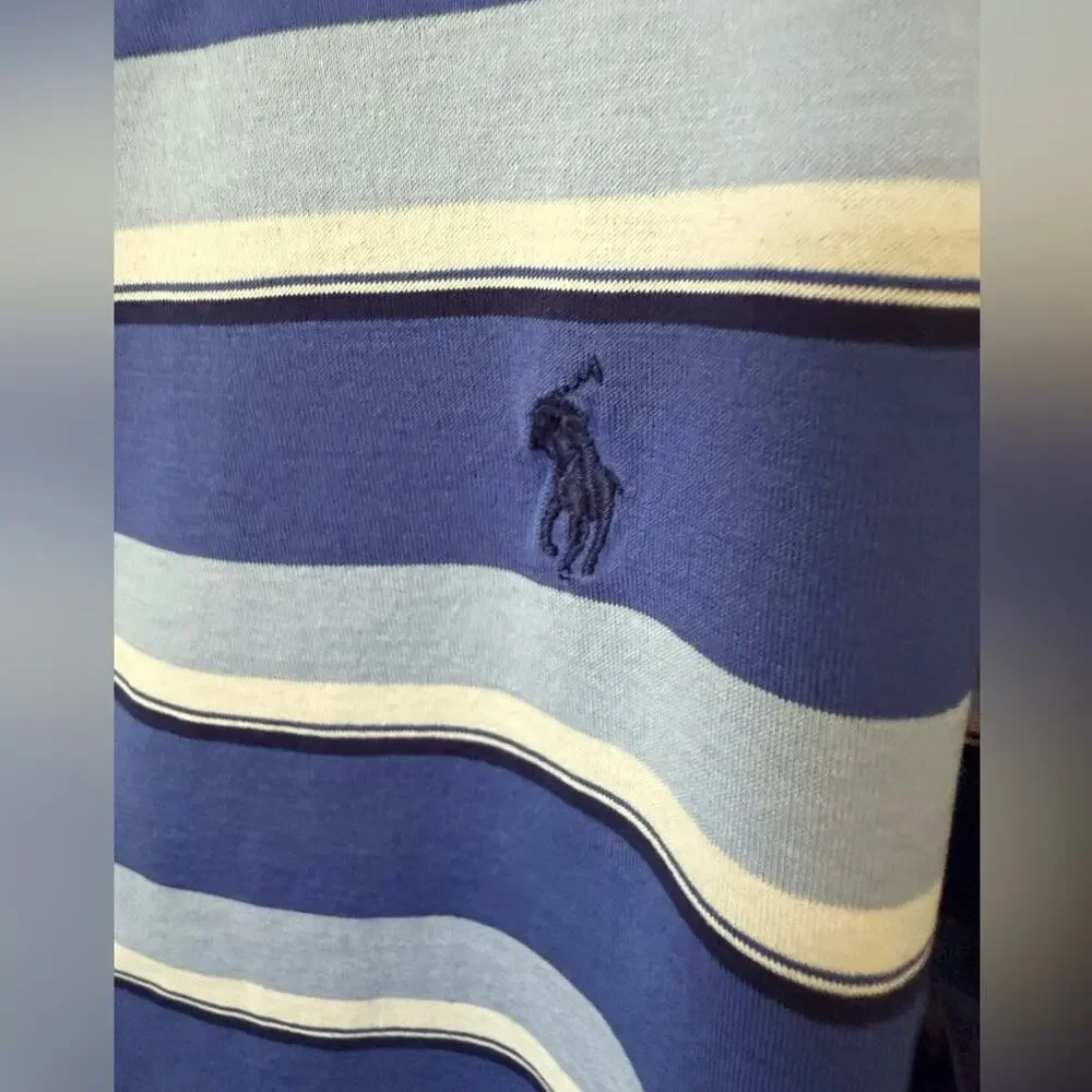 Ralph Lauren Men’s Polo Golf Shirt Sz L – Blue Stripe Cotton Classic Preppy